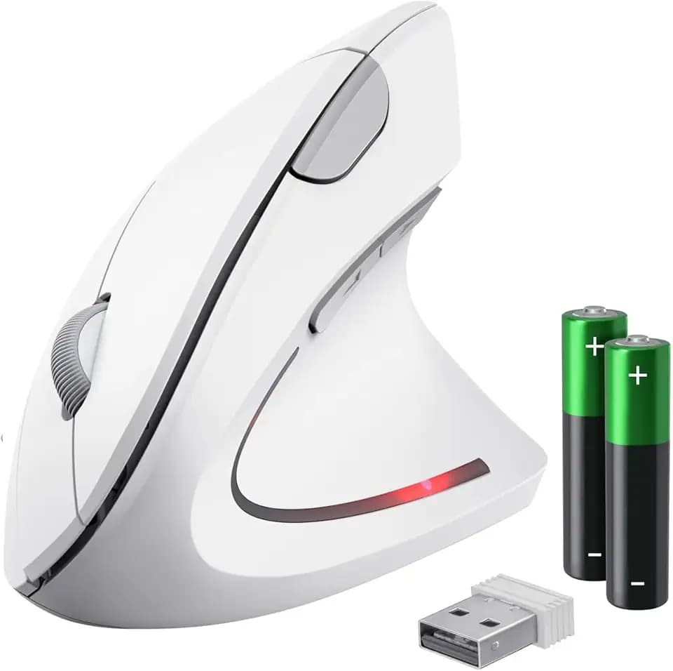 Trust Verto Kabellose Vertikale Maus, Wireless Ergonomische Maus, Weiß | Vorbeugung Gegen Mausarm/Tennisarm (RSI Syndrom) für Rechtshänder, 800-1600 DPI, Funkmaus PC Laptop Mac, mit Batterien
