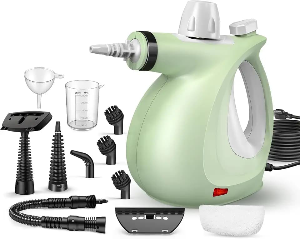 1200W Handheld Steam Cleaner for Home, Powerful Natural Multi‑Surface Steam Cleaner with 11 Accessories, Pressurized Steamer for Deep Cleaning Tile, Grout, Showers, Bathrooms, Kitchens & Car (Green)