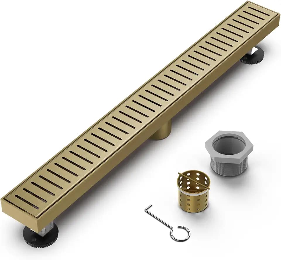 Gold Shower Drain 24 Inch, Modern Linear Shower Drain Brushed Gold