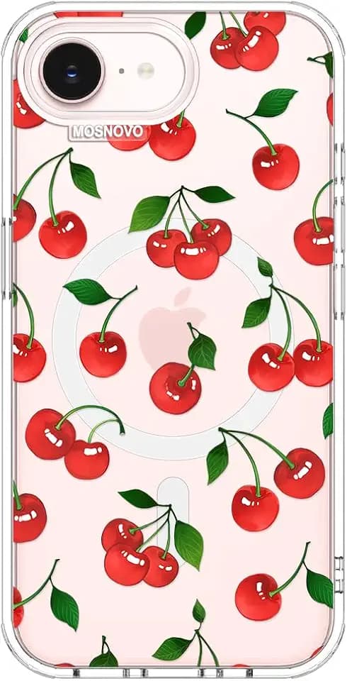 MOSNOVO for iPhone 17e Case/iPhone 16e Case, Compatible with Magsafe, Shockproof Military-Grade Protection, Magnetic Clear Phone Case for iPhone 17e / 16e, Cute Cherry Design