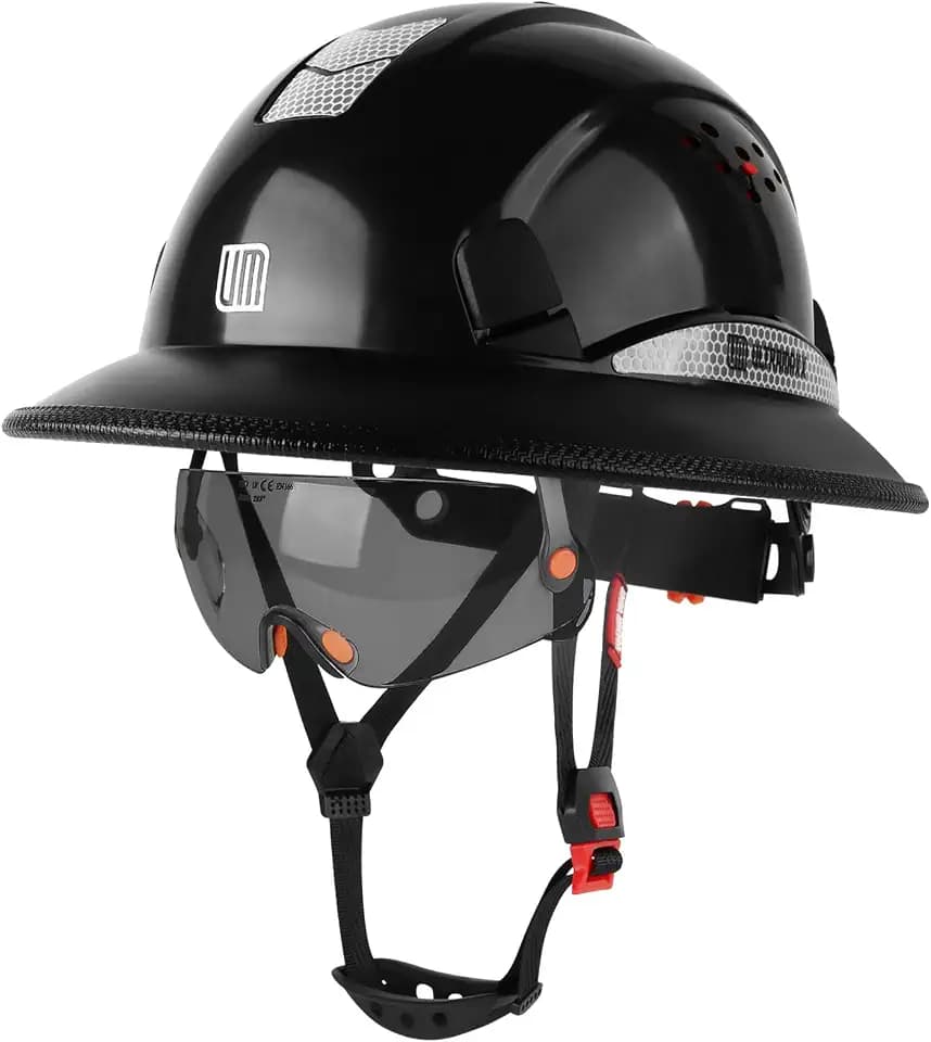 UM ULTRAMAXX Full Brim Hard Hat with Built-in Visor, ANSI Z89.1 OSHA Approved Construction Safety Helmet with Chin Strap for Men Women