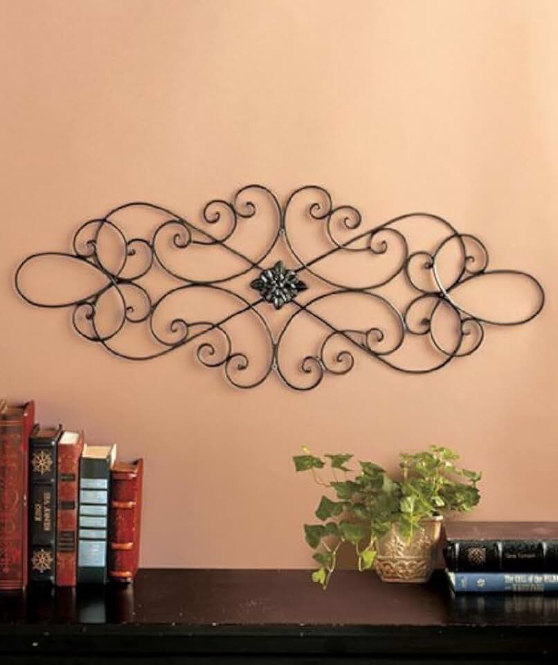 Super Z Outlet Black Scrolled Metal Wall Art Medallion Plaque - Oblong Living Room Home Decoration 32" Wide x 12" Tall