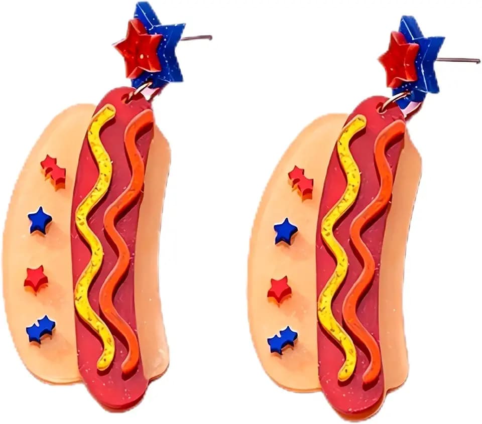 Hot Dog Earrings for Women Independence Day Earrings Dangle American Flag Acrylic Stud Earring Fun Hot Dog Gifts Accessories Jewelry-0.98"*2.56"
