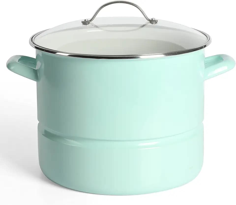 Martha Stewart Thayer 16-Quart Enamel On Steel Scratch Resistant Steamer Stock Pot w/Stainless Steel Insert - Martha Blue