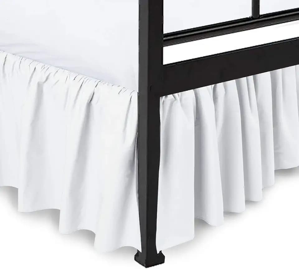 Ruffled Bed Skirt, White, Queen 16 Inch Drop