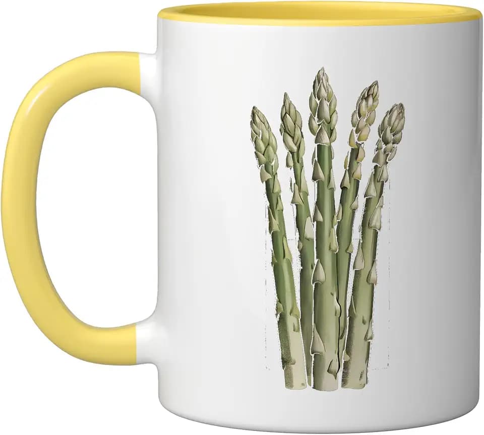 Vegetable Asparagus Retro Ceramic Mug, Yellow/White