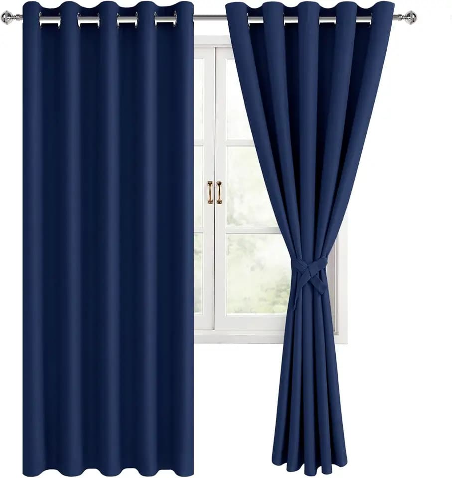 Hiasan Room Darkening Curtains for Bedroom, 60 x 72 Inches, Navy, 2 Panels