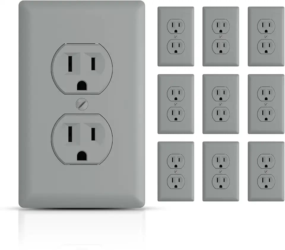 TOPELER 15A Duplex Receptacle Outlet, Standard Electrical Receptacle Outlet, Non-Tamper Resistant Socket, 2 Pole 3-Wire, Self-Grounding, UL Listed, Gray,10 Pack