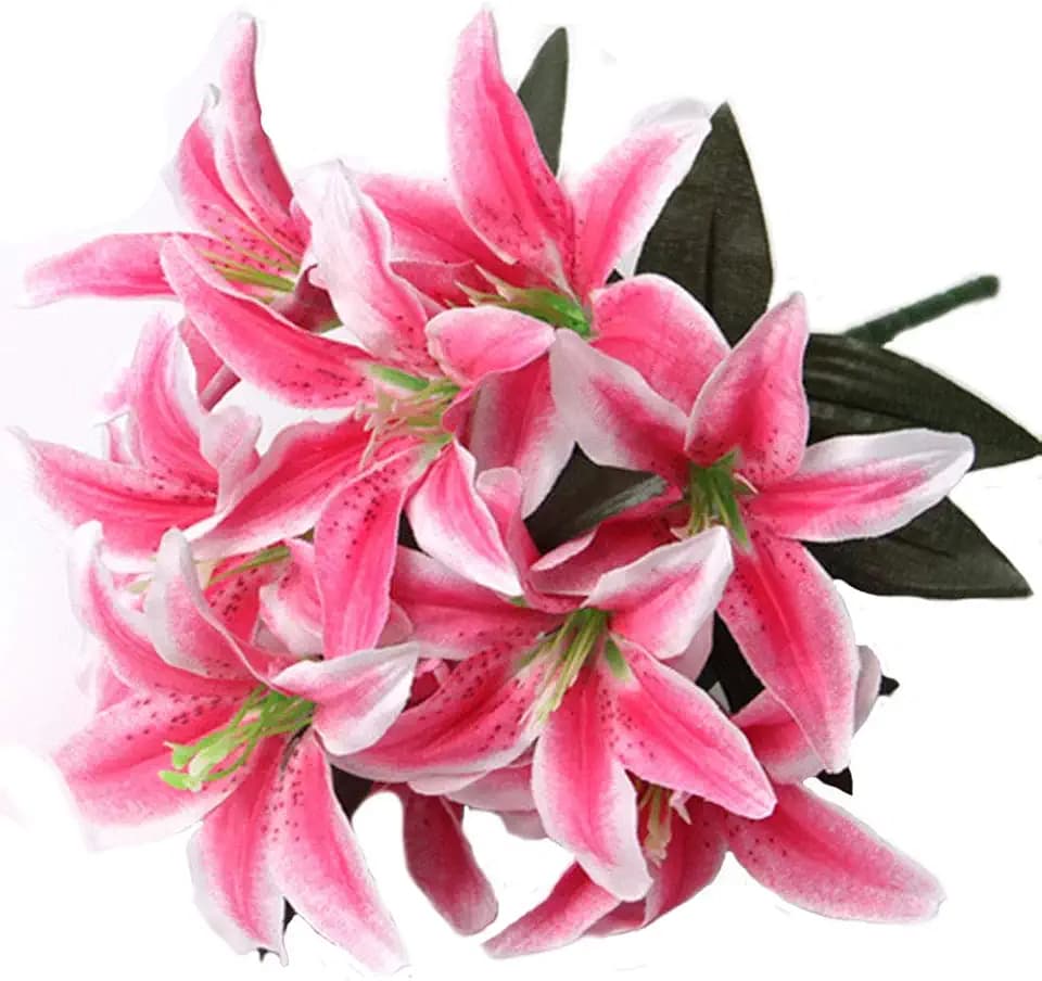 Artificial Lily 10 Heads Fake Lily Artificial Flower Wedding Party Decor Bouquet Home Hotel Office Garden Craft Art Decor Rose Red