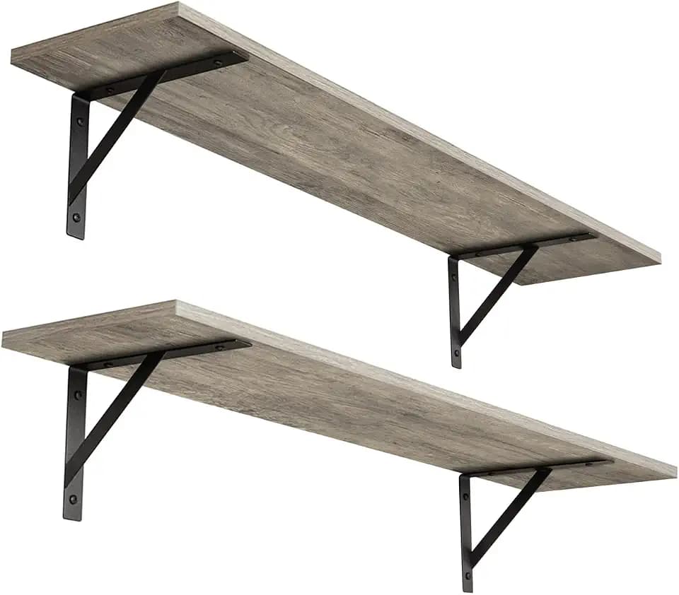 DINZI LVJ Long Wall Shelves, 31.5" Wall Mounted Shelves with Metal Brackets