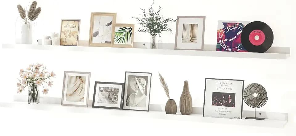 White Floating Shelves for Wall Decor, 56 in Shelf with Lip Set of 2