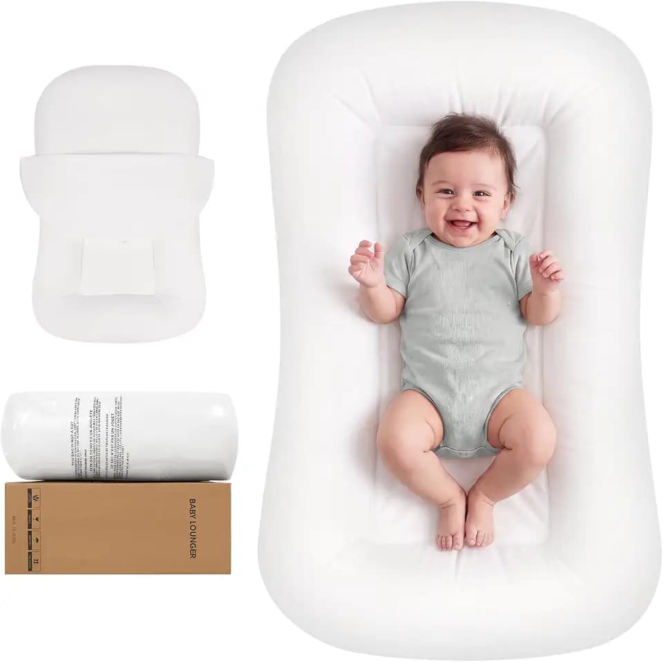Baby Lounger, Infant Nest for Newborn Supervised Awake Use (White)