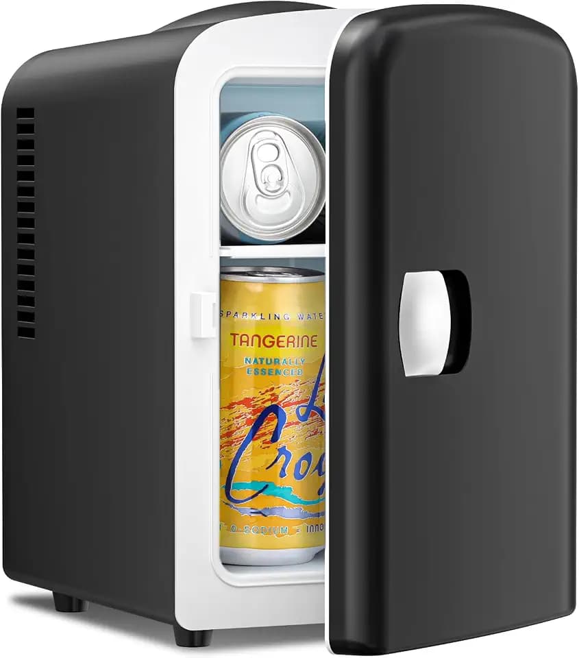 Antarctic Star 4L/6 Can Portable Compact Refrigerator for Bedroom,Car,Office & Dorm,Small Cooler for Food/Drinks/Skin Care,AC/DC, Black