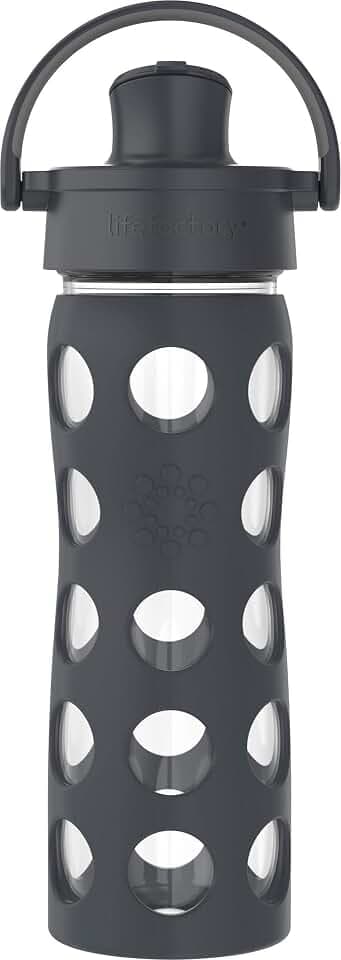 Lifefactory 16oz Glass Water Bottle with Active Cap, Carbon