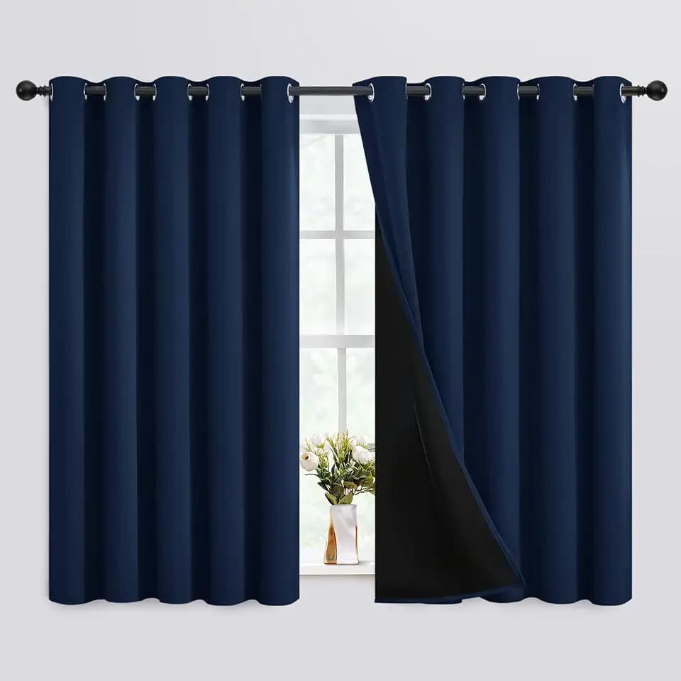 SimpleHome Navy Blue 100% Blackout Curtains Room Darkening Living Room 63