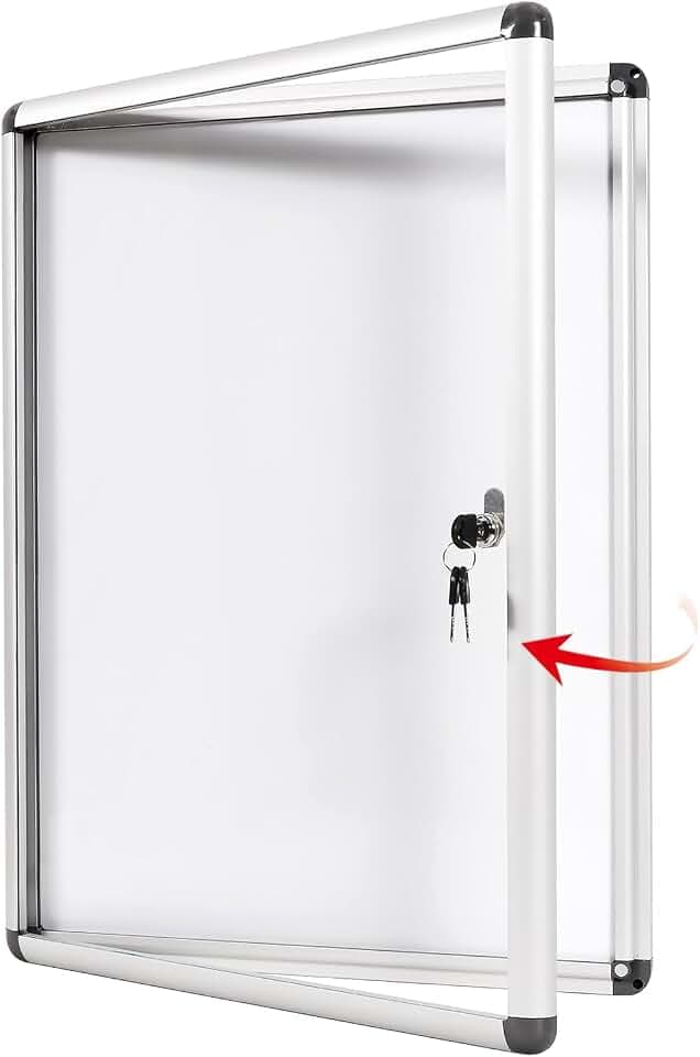 SwanSea Lockable Notice Board Magnetic Whiteboard (9xA4(38*28inch), Sliver)
