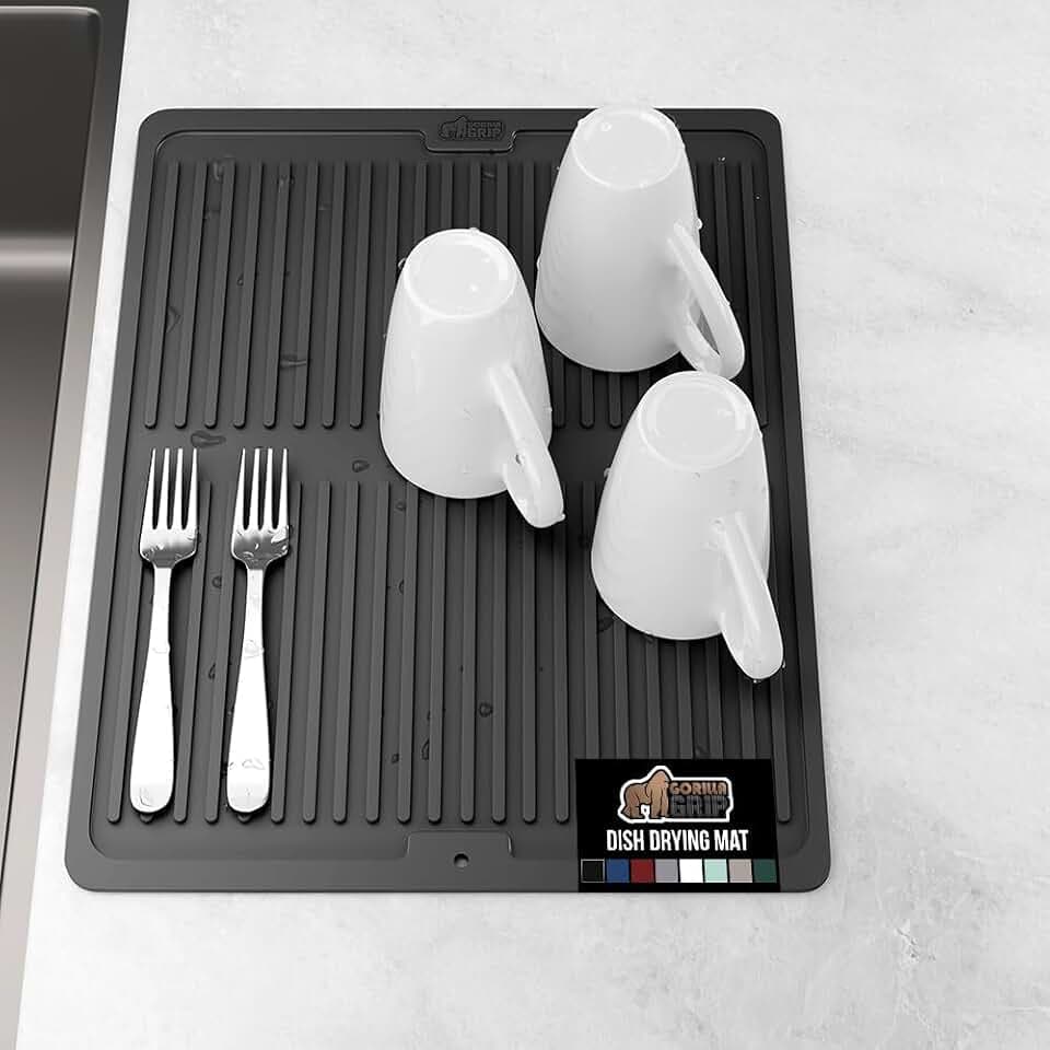 GORILLA GRIP Patented BPA-Free Silicone Dish Drying Mat, 16x12, Black