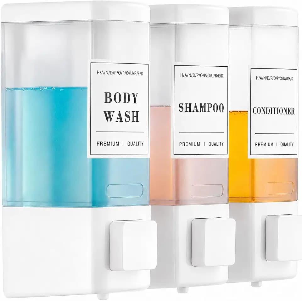 Shampoo and Conditioner Dispenser for Shower, 3 Chamber, White