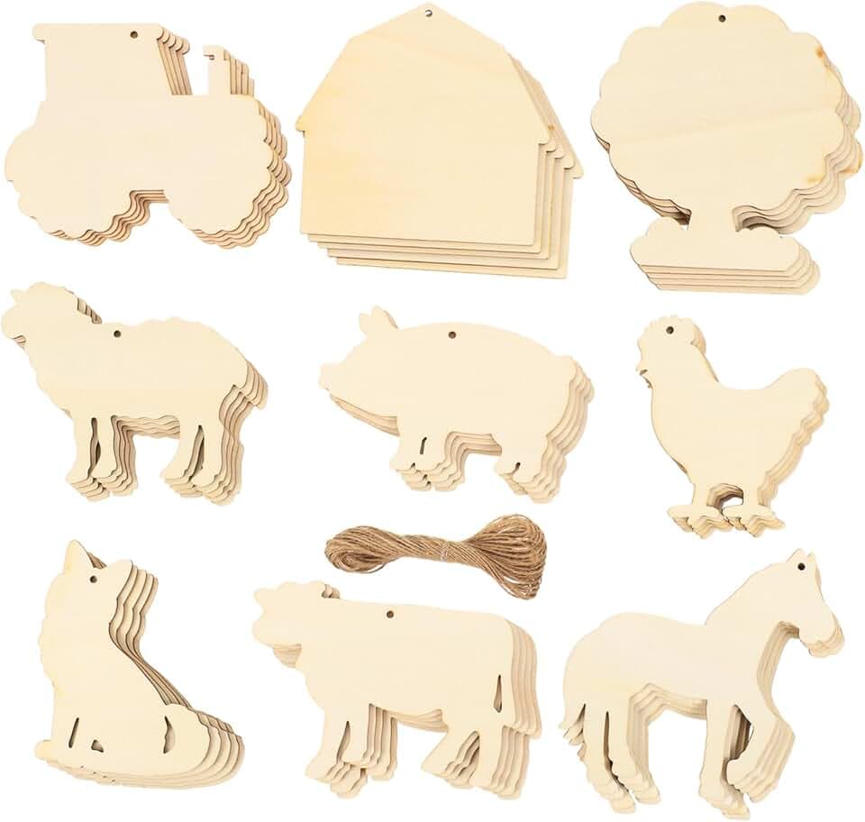 STOBOK 45pcs Farm Animal Wood Piece Animal Wood Slices Farm Theme Party Decorations en Playset Wedding Decorations Toys en Hanging Ornaments DIY Painting Materials
