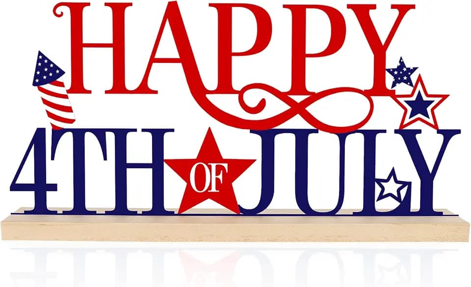 Metal Happy 4th of July Sign Decorations for Home Party Shelf Mantel