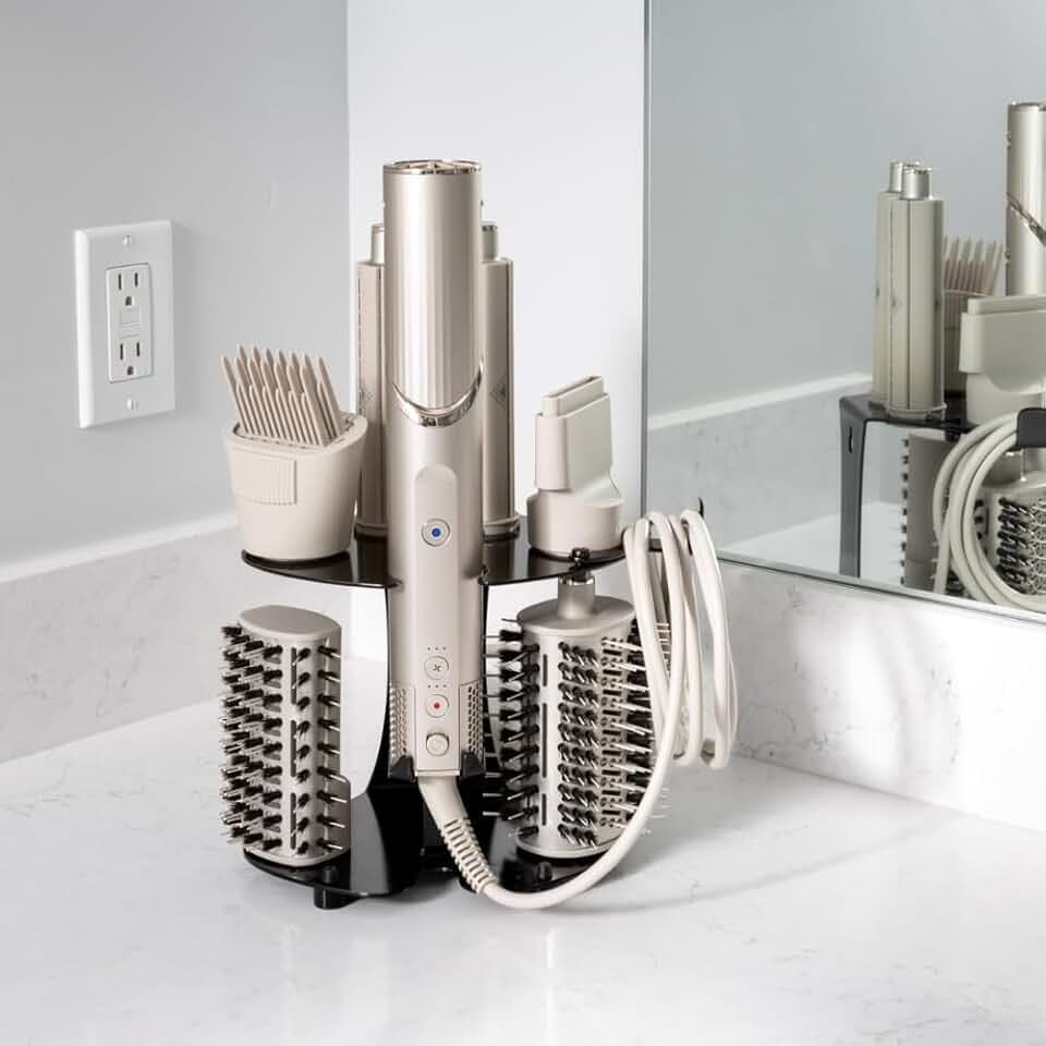 Blow Dryer Accessory Holder for Dyson Airwrap & Shark FlexStyle Only - Wall or Countertop Organizer for Hair Tools - Storage Rack for 9 Styling Attachments - Black (Blow Dryer Not Included)