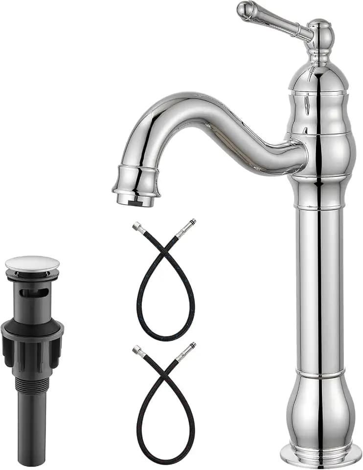 Tall Bathroom Vessel Sink Faucet, Single Handle 1-Hole,Polish Chrome