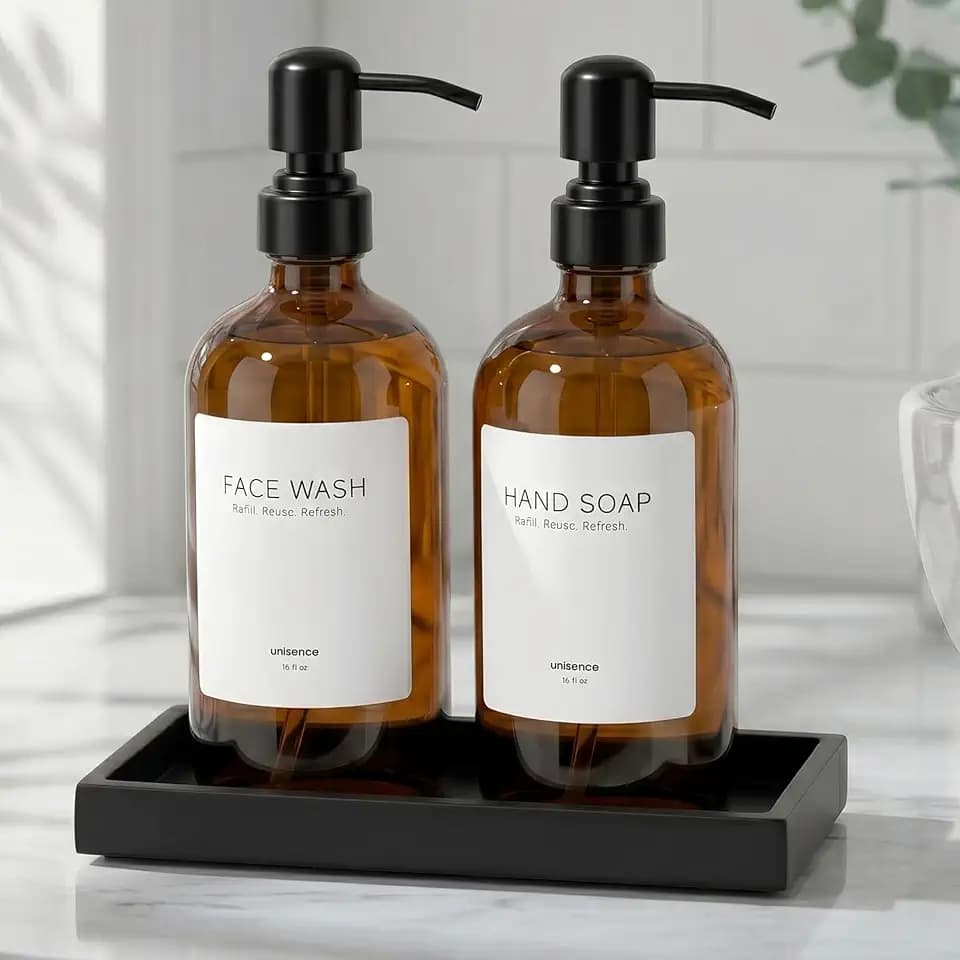 Glass Soap Dispenser for Kitchen,Amber