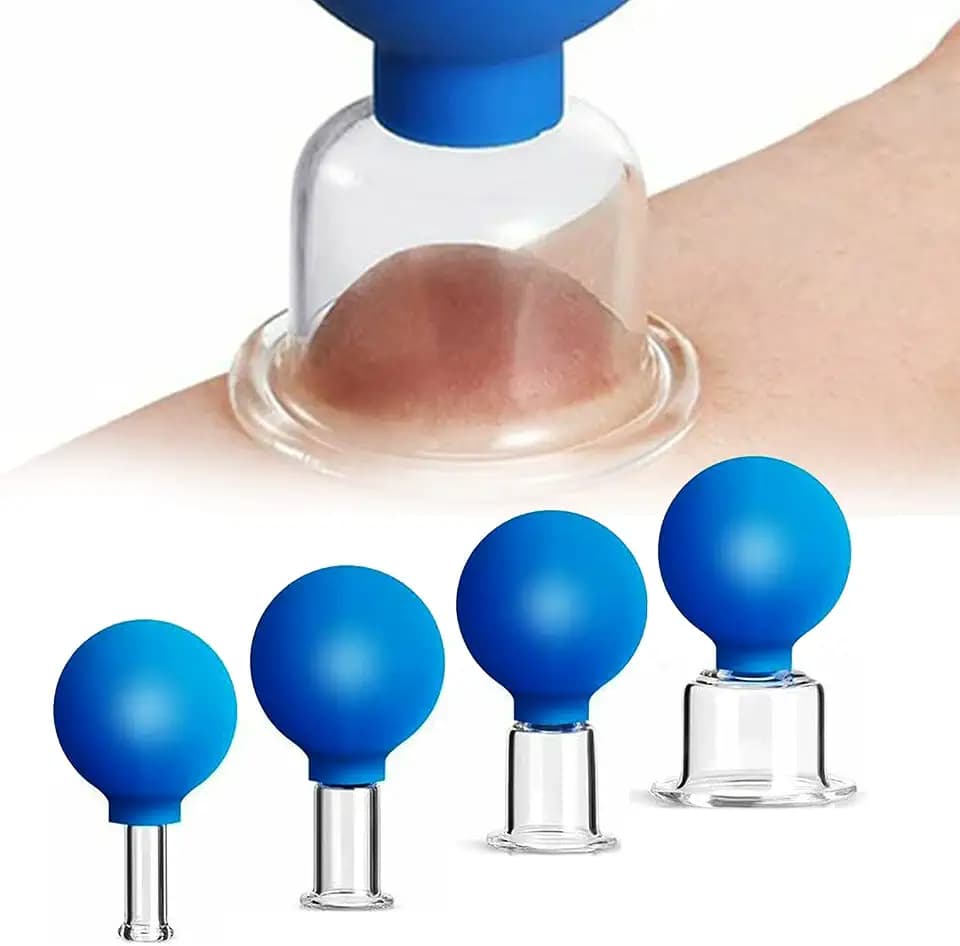 4 Stück Schröpfglas Set, Schröpfgläser mit Saugball Professionelles Glas Schröpfen Set mit Silikonkugel Glas Gesichts-Vakuum-Saug-Massage-Schalen Hals Kopf Gesicht für jede Körperstelle