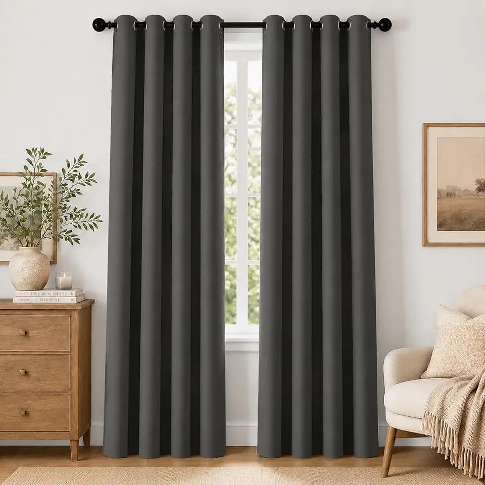 2-Panel Charcoal Grey Blackout Curtains 95" Length for Bedroom