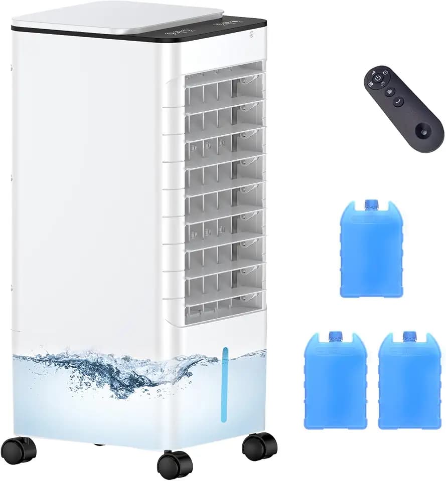 Windowless Portable Air Conditioners with Remote, Ventless Ac Unit Ductless Air Cooler,Hoseless Quiet Evaporative Oscillating Swamp Cooler,12H Timer & 3 Ice Box for Room Indoor Outdoor Office Bedroom