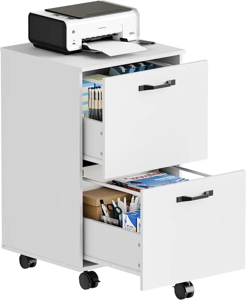 Sweetcrispy 2-Drawer Rolling File Cabinet, Under Desk Storage, White
