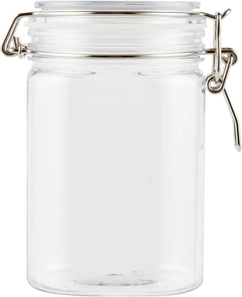 Restaurantware-Met Lux 29 Ounce Hinged Food Storage Jars, 2 Airtight Jars With Lids - Rubber Gasket, Wide Mouth, Clear Plastic Square Canisters, For Kitchen And Pantry Storage Of Bulk Dry Food