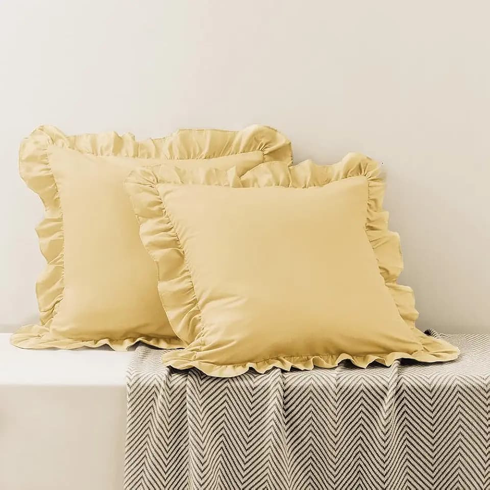 Gold Ruffle Pillow Covers 26"x26" Set of 2 Throw Pillowcases