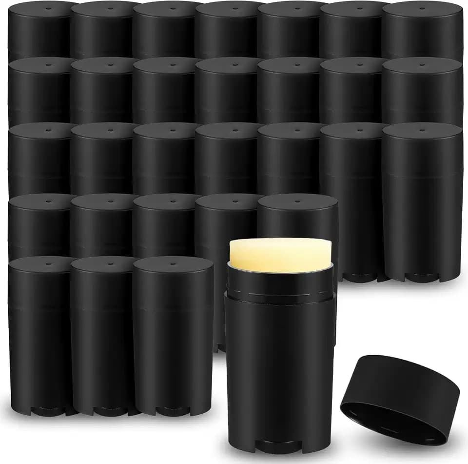 30 Pcs 75ml/2.5oz Plastic Deodorant Containers,Empty Oval Twist-Up Solid Stick Tube Container for Homemade Deodorant,Shaving Soap Stick,Heel Lip Balm,Solid Lotion Bars-Top Filling, Black