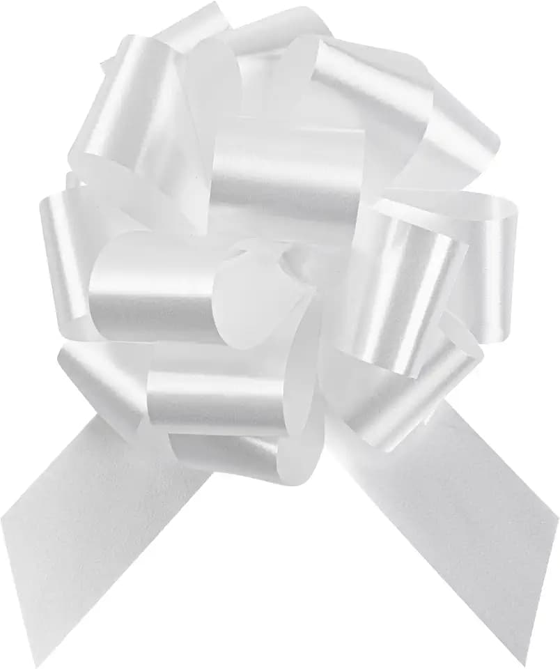 Restaurantware-Gift Tek 5.5 Inch Ribbon Pull Bows, 10 Satin Pull Bows - 20 Loops, Instant Design, White Plastic Flower Bow for Gifts, Large, for Wedding Baskets and Gift Wrapping