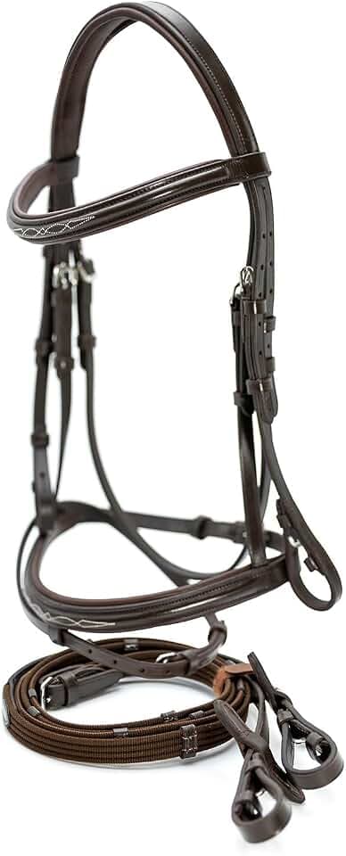 Jeffers Uniquely English Leather Horse Bridle with Reins, Padded Crown, Adjustable Noseband, English Bridle Tack for Hunter, Jumping, Dressage, Riding