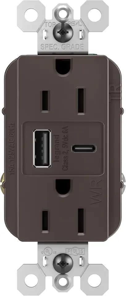 Legrand 15 Amp Spec Weather Resistant Outlet 6A USB Type A/C Brown 1 Pack