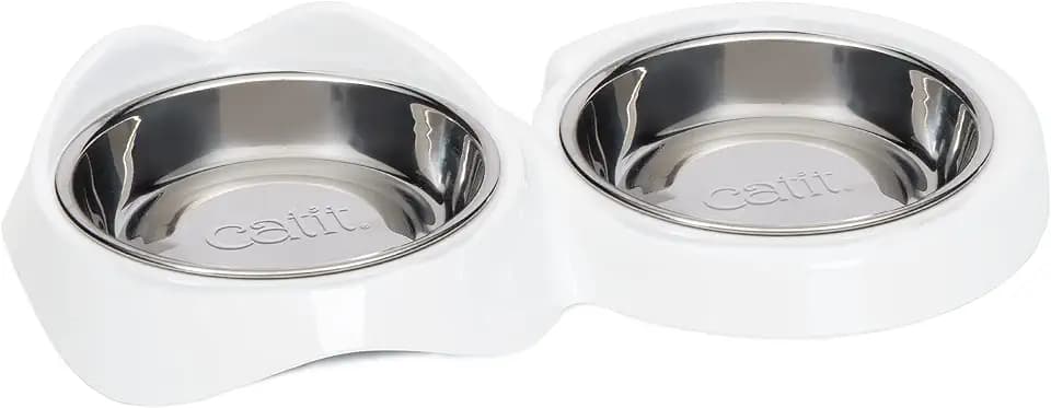 Catit PIXI Doppelnapf für Katzen, Edelstahl, weiß, 2x200 ml