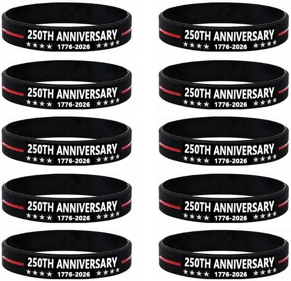 Lymhy 10 Pack 250th Anniversary Bracelet 250 Year American USA 1776-2026 Anniversary Freedom Merch Rubber Bracelets Silicone Wristbands for Men&Women