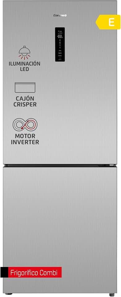 Corbero CCT1857024NFXINV | No Frost | Inverter | 417 L | 185 x 70 cm | Türanzeige | Crisper-Schublade | Luftreiniger | LED-Licht | Edelstahl