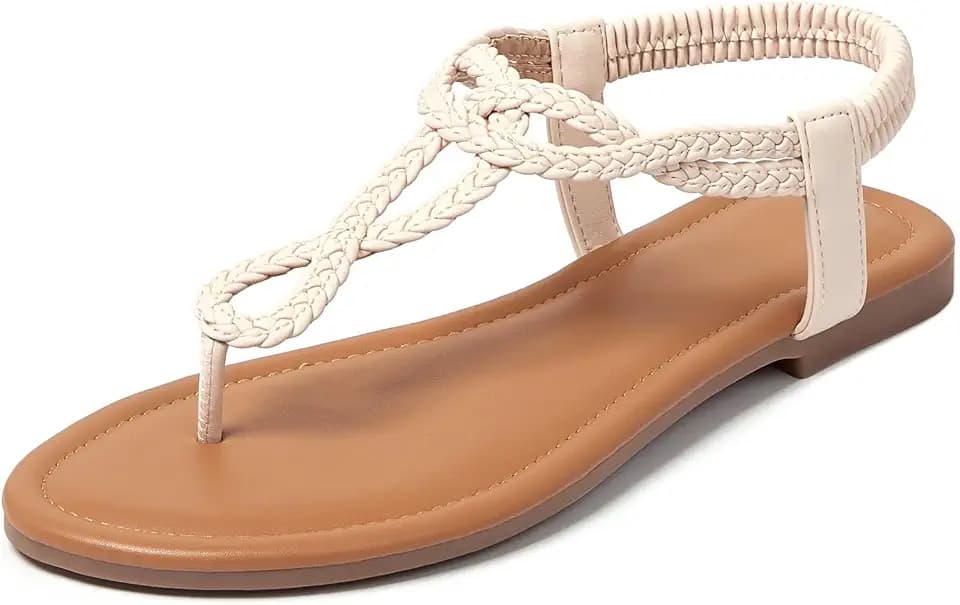 zeetoo Braided Flat Sandals for Women Thong Strappy Elastic Ankle Strap