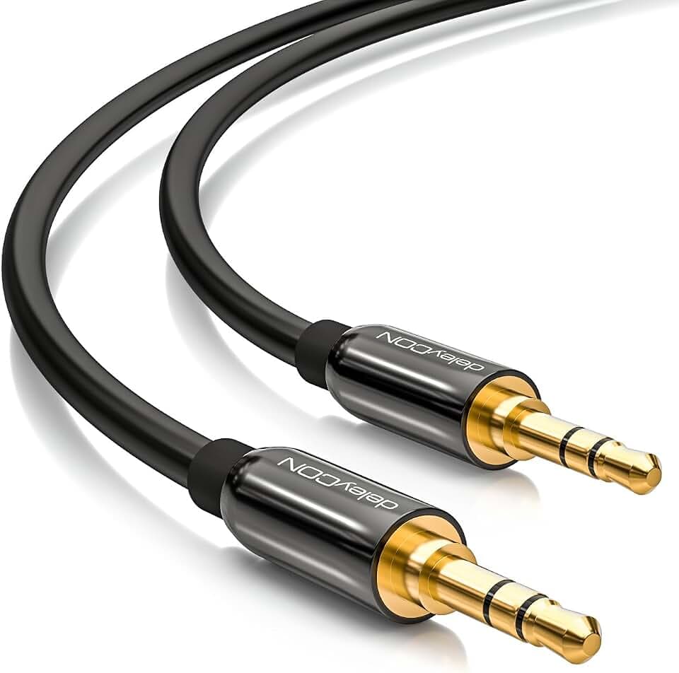 deleyCON 12,5m Klinkenkabel 3,5mm AUX Stereo, Stecker gerade - Schwarz