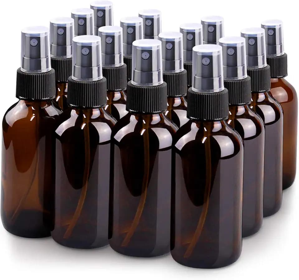 Wedama Spray Bottle, 4 oz Fine Mist Glass Spray Bottles, Little Refillable Liquid Containers for Watering Flowers Cleaning (16 Pack, Amber)