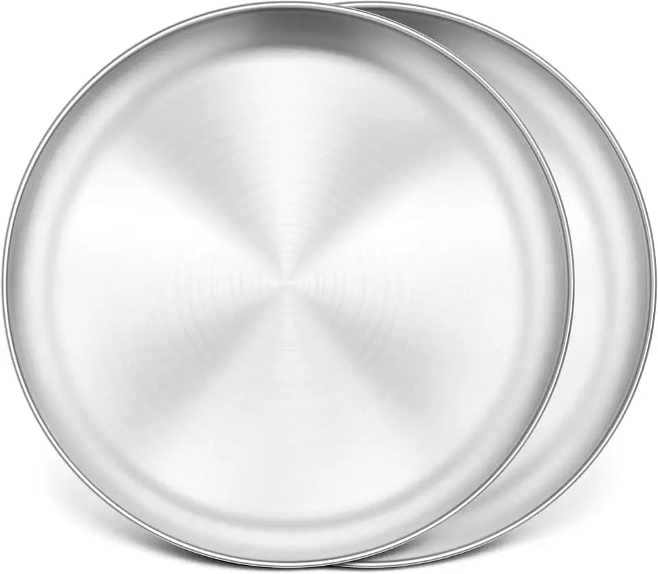 P&P CHEF Pizza Pan Set of 2, 13.5 Inch Stainless Steel Pizza Tray, Silver