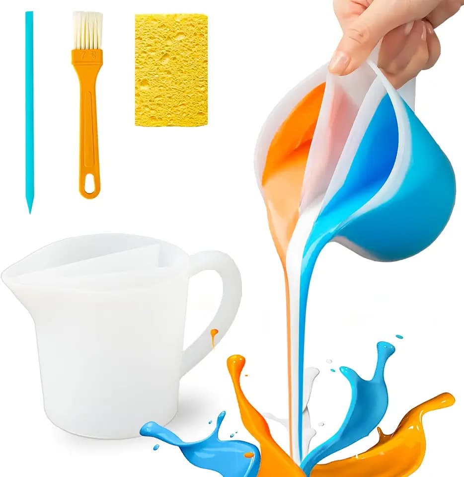 Silicone Split Cups, 3 Channels Resin Mixing Cups with Handle 17oz 500ml
