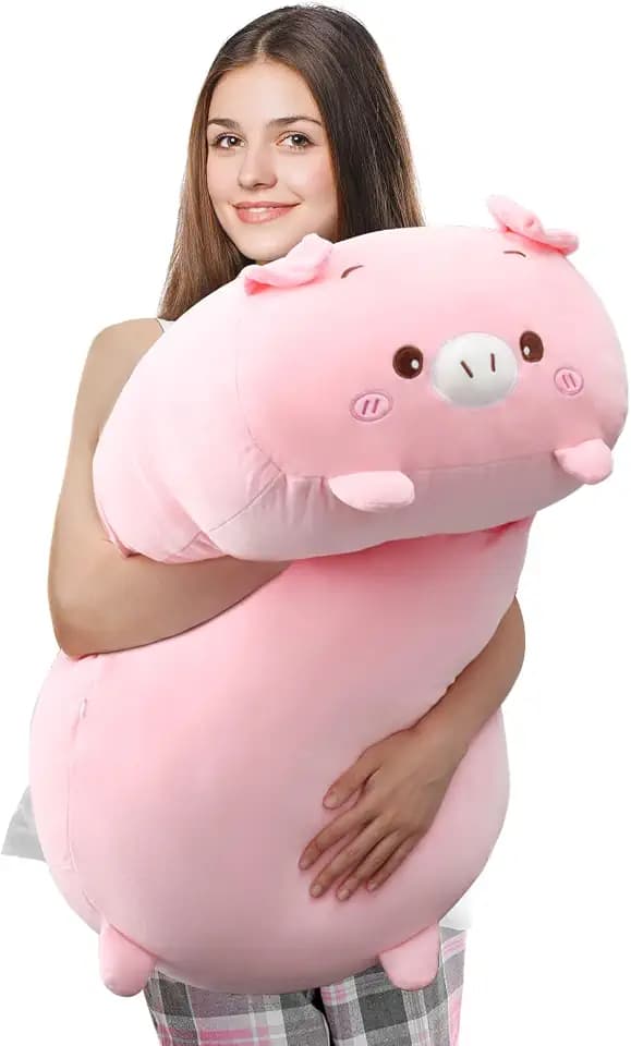 35.4 Inch Pig Cat Plush Pillow Cute Pink Soft Plush Body Pillow, Pig, Pink