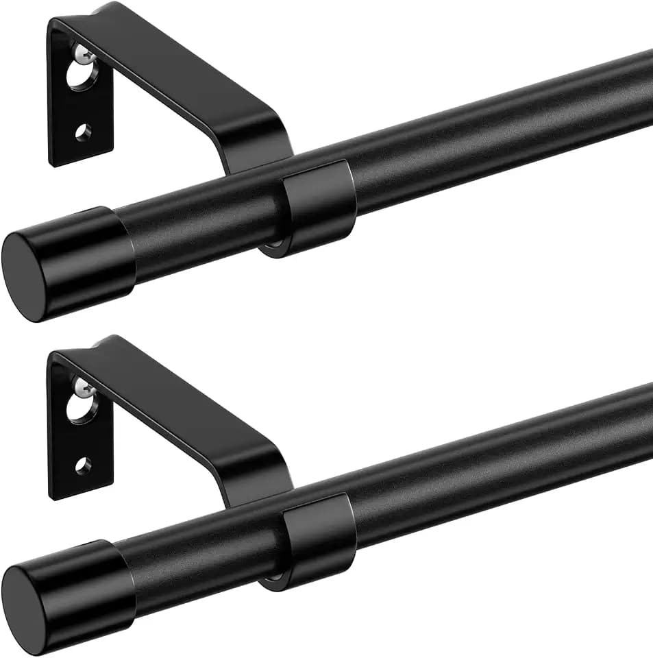 Curtain Rods Set of 2, Black Curtain Rod for Windows 48 to 84 inch, 5/8 inch Diameter Metal Standard Drapery Rod Set with Bracket, Heavy Duty Adjustable Window Curtain Rod for Bedroom, Living Room