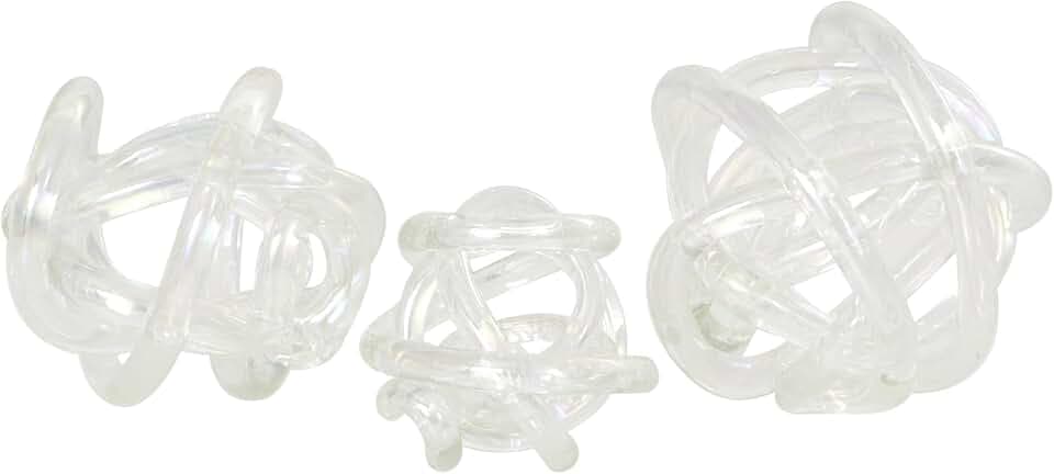 Deco 79 Glass Knot Decorative Sculpture Knotted Ball Home Decor Statues, Set of 3 Accent Figurines 5", 4", 4"W, Clear