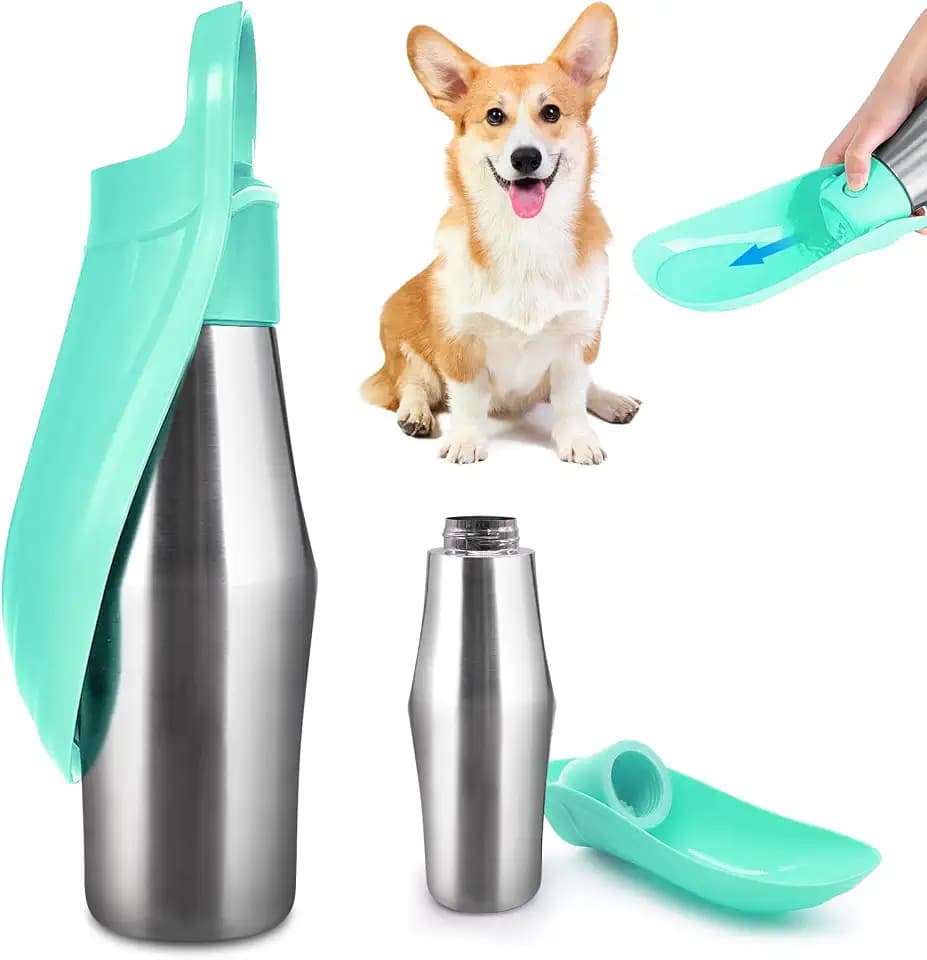 Hundetrinkflasche Für Hund, 750ml Trinkflasche Hunde, 180°Faltbar Hundetrinkflasche, Tragbare Haustier Wasserflasche, Edelstahl Hundetrinkflasches Für Spaziergang Ausbildung (Grün)