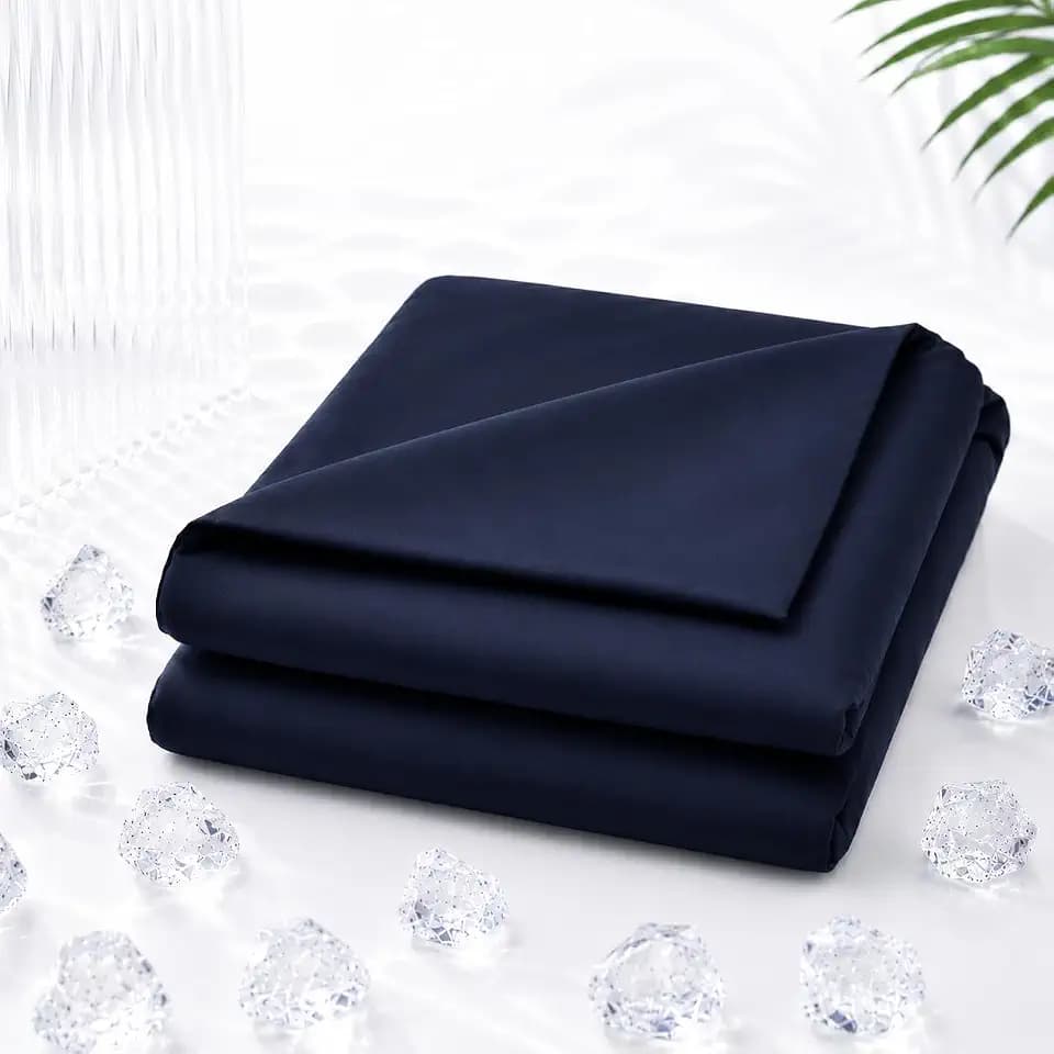 Double-Sided Cooling Comforter Queen Size Ice Silk Summer Blanket No-Seam 0.45 Soft Breathable Silky Smooth Edge-Free Design, Hot Sleepers, Deep Blue 90x90